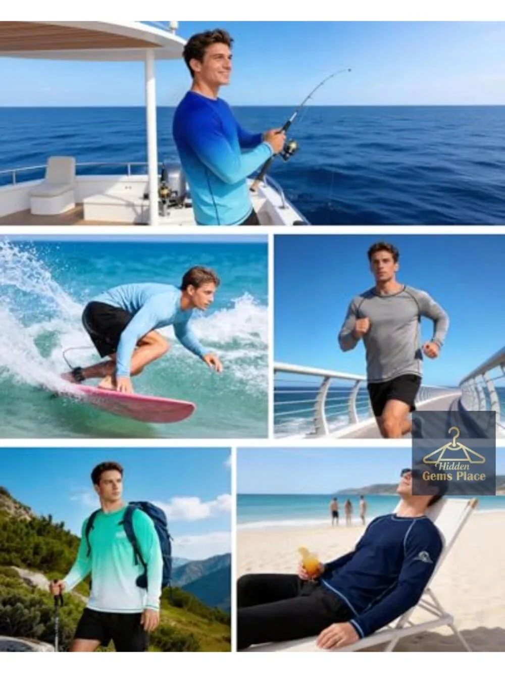 Men's UPF 50+ Long Sleeve Rash Guard UV Sun Protection Swim Shirt